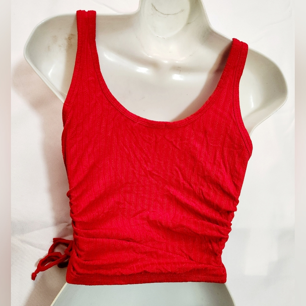 REBELLIOUS Dreamer Side-Ruched Tie Tank Top Juniors' M Red Crewneck Pullover - Picture 2 of 8